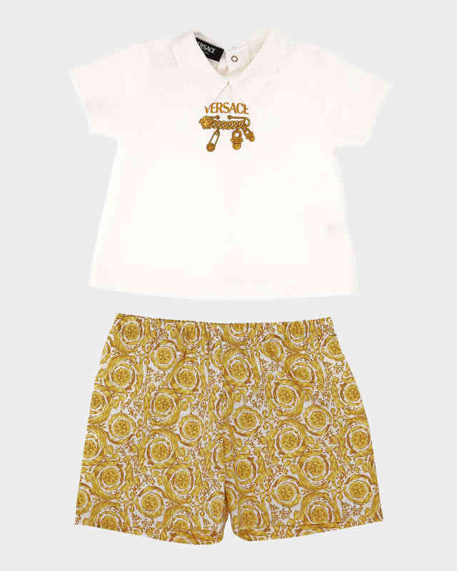 Girl's Safety Pin Jersey Top & Barocco Poplin Shorts, Size 3M-